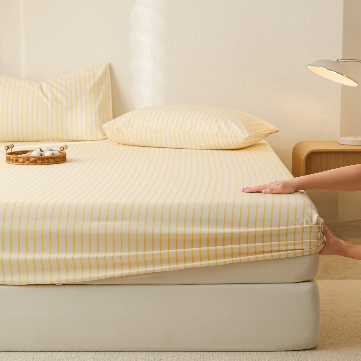 91家纺网 家纺一手货源 找家纺 简宜家居（朝初家纺） 2025新款纯棉全棉磨毛单床笠系列 线素-黄