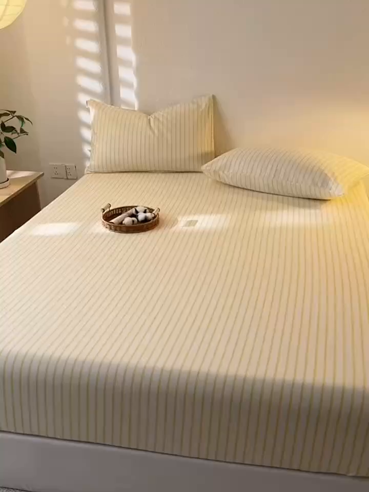 91家纺网 家纺一手货源 找家纺 简宜家居（朝初家纺） 2025新款纯棉全棉磨毛单床笠系列 线素-黄