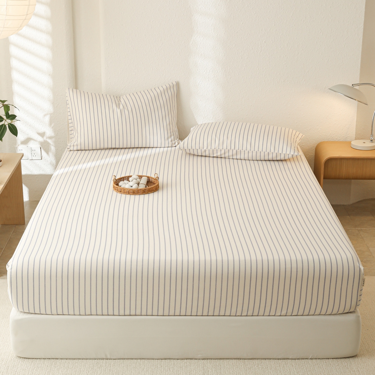 91家纺网 家纺一手货源 找家纺 简宜家居（朝初家纺） 2025新款纯棉全棉磨毛单床笠系列 线素-蓝