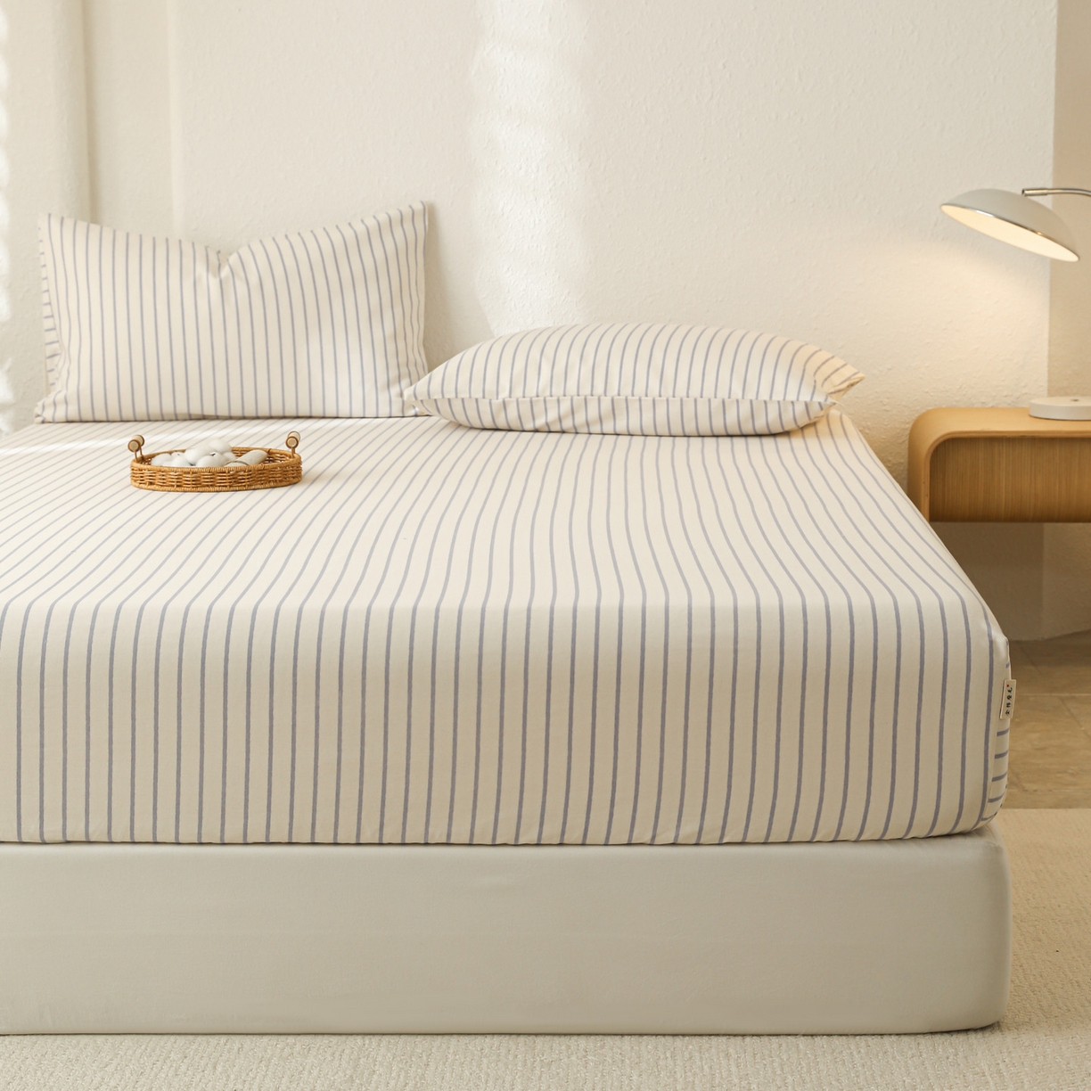 91家纺网 家纺一手货源 找家纺 简宜家居（朝初家纺） 2025新款纯棉全棉磨毛单床笠系列 线素-蓝