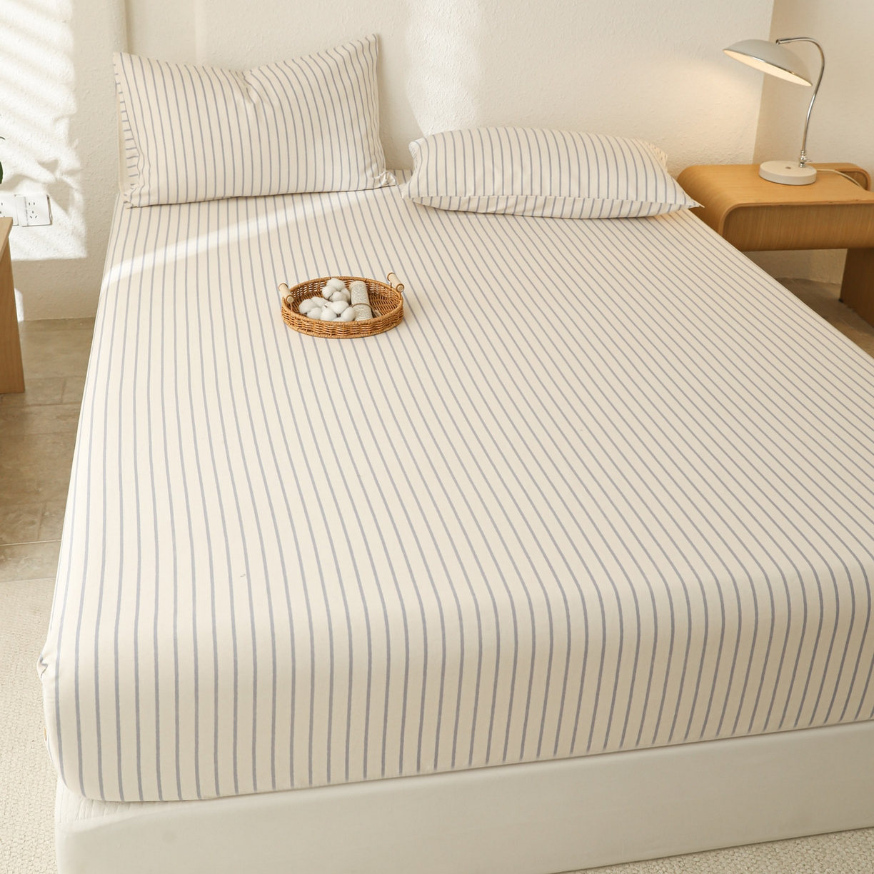 91家纺网 家纺一手货源 找家纺 简宜家居（朝初家纺） 2025新款纯棉全棉磨毛单床笠系列 线素-蓝