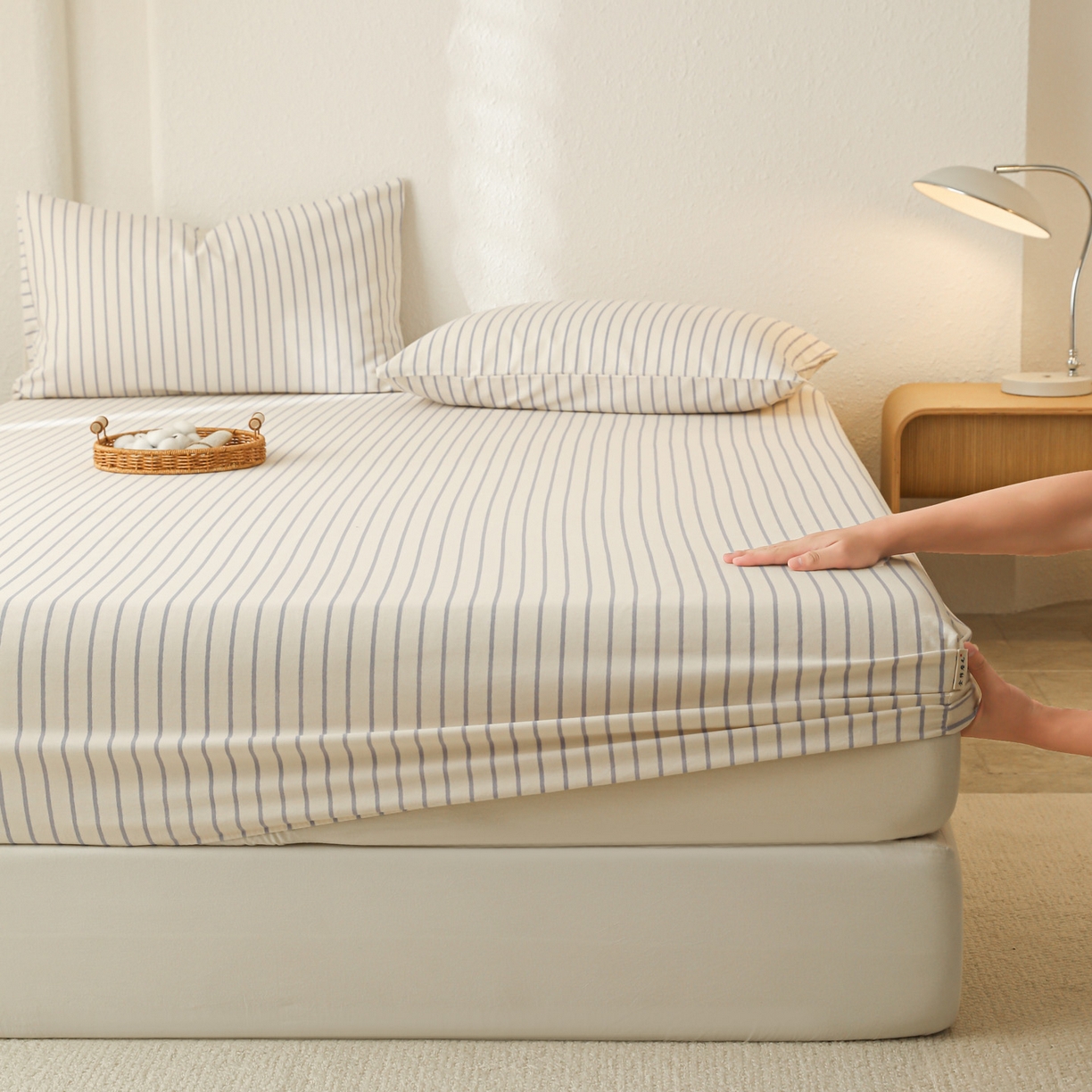 91家纺网 家纺一手货源 找家纺 简宜家居（朝初家纺） 2025新款纯棉全棉磨毛单床笠系列 线素-蓝