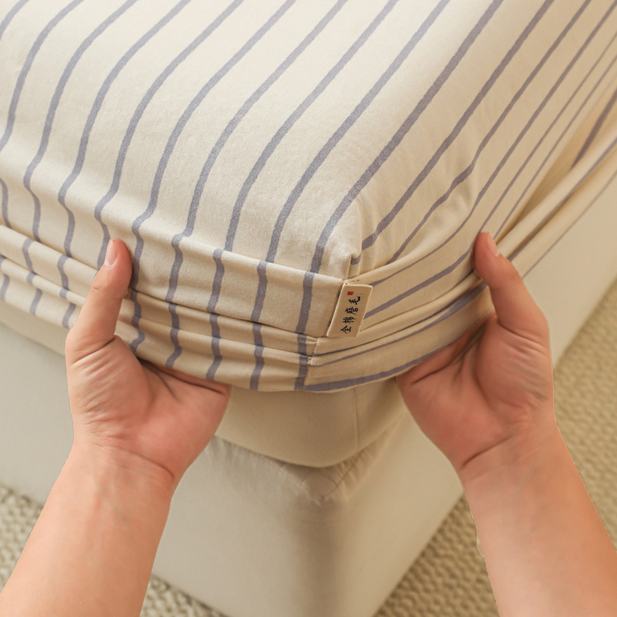 91家纺网 家纺一手货源 找家纺 简宜家居（朝初家纺） 2025新款纯棉全棉磨毛单床笠系列 线素-蓝