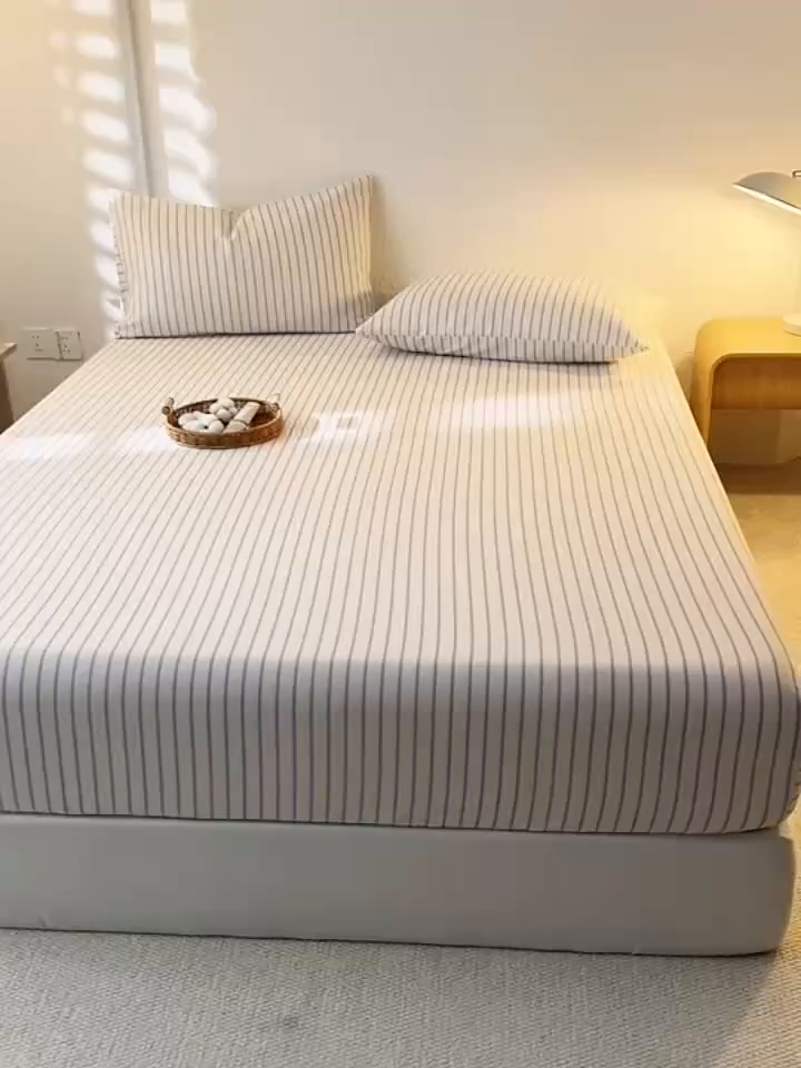 91家纺网 家纺一手货源 找家纺 简宜家居（朝初家纺） 2025新款纯棉全棉磨毛单床笠系列 线素-蓝