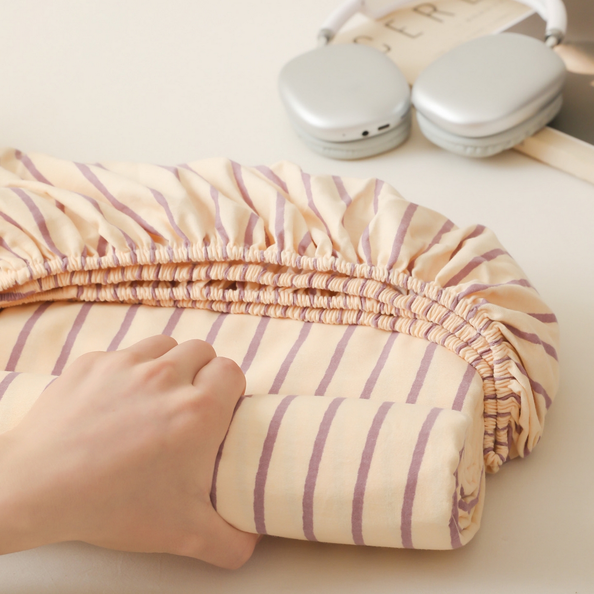 简宜家居（朝初家纺） 2025新款纯棉全棉磨毛单床笠系列 线素-浅紫