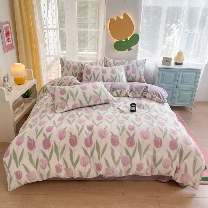 91家纺网 家纺一手货源 找家纺 菡宝 【第一批】2025雕花绒牛奶绒四件套-邦尼兔-支持定做定制尺寸 郁金花香紫