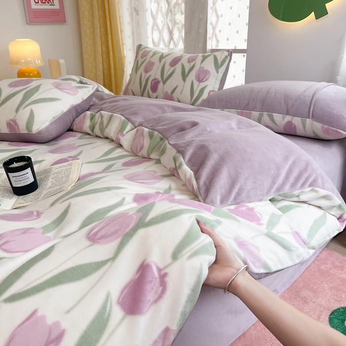 91家纺网 家纺一手货源 找家纺 菡宝 【第一批】2025雕花绒牛奶绒四件套-邦尼兔-支持定做定制尺寸 郁金花香紫