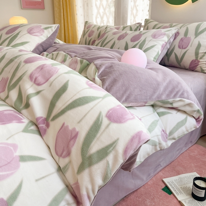 菡宝 【第一批】2025雕花绒牛奶绒四件套-邦尼兔-支持定做定制尺寸 郁金花香紫