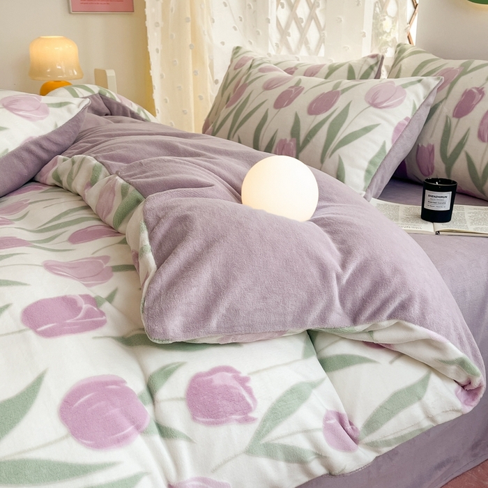 91家纺网 家纺一手货源 找家纺 菡宝 【第一批】2025雕花绒牛奶绒四件套-邦尼兔-支持定做定制尺寸 郁金花香紫