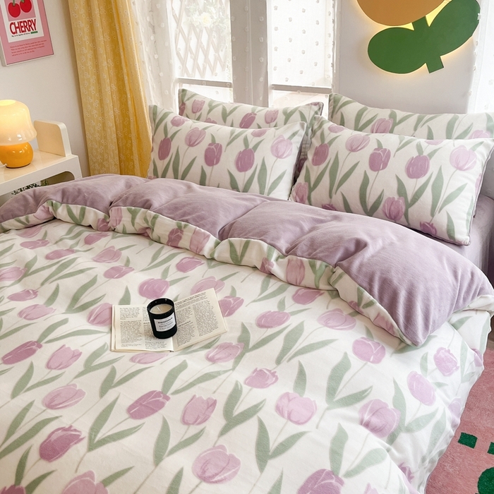 91家纺网 家纺一手货源 找家纺 菡宝 【第一批】2025雕花绒牛奶绒四件套-邦尼兔-支持定做定制尺寸 郁金花香紫