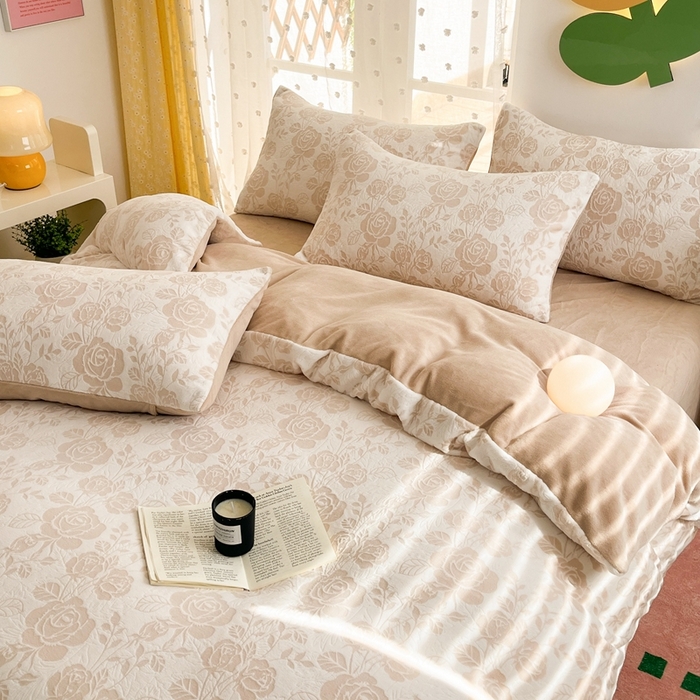 91家纺网 家纺一手货源 找家纺 菡宝 【第一批】2025雕花绒牛奶绒四件套-邦尼兔-支持定做定制尺寸 玫瑰花香杏