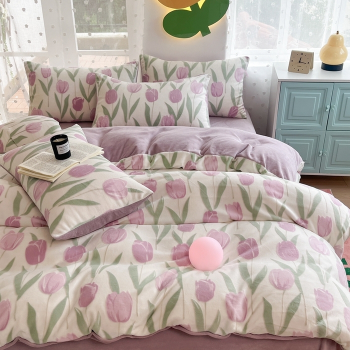 91家纺网 家纺一手货源 找家纺 菡宝 【第一批】2025雕花绒牛奶绒四件套-邦尼兔-支持定做定制尺寸 郁金花香紫