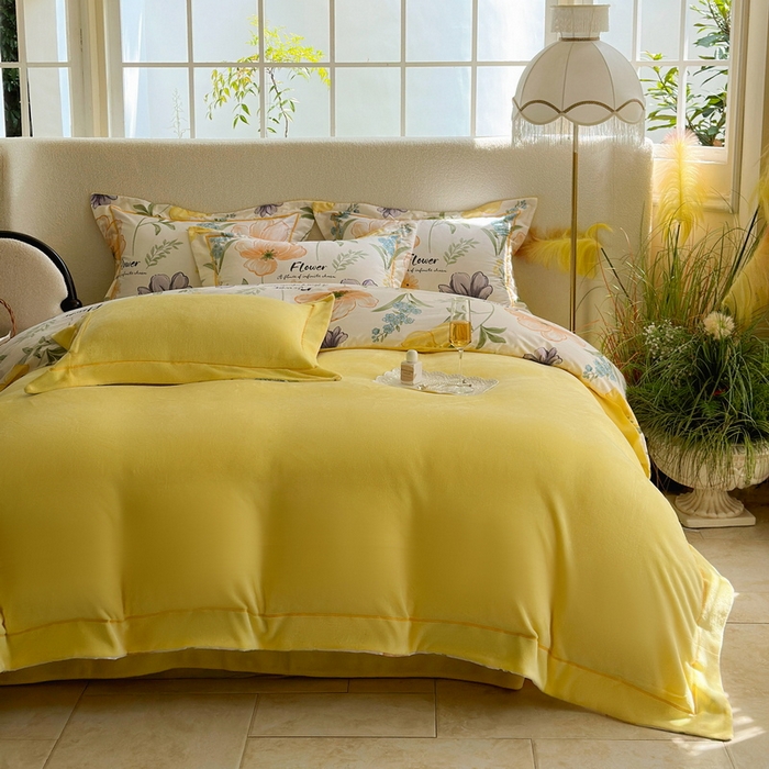 91家纺网 家纺一手货源 找家纺 （总）2025新款A纯棉B牛奶绒四件套13376全棉加绒一字绣宽边轻奢套件-夹棉款