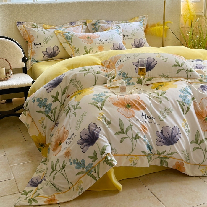 91家纺网 家纺一手货源 找家纺 （总）2025新款A纯棉B牛奶绒四件套13376全棉加绒一字绣宽边轻奢套件-夹棉款