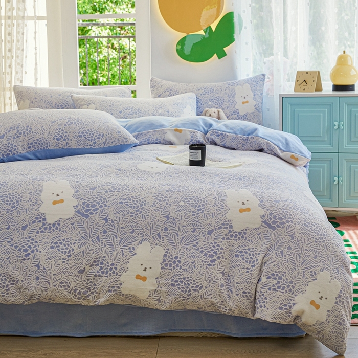 91家纺网 家纺一手货源 找家纺 菡宝 【第一批】2025雕花绒牛奶绒四件套-邦尼兔-支持定做定制尺寸 邦尼兔蓝