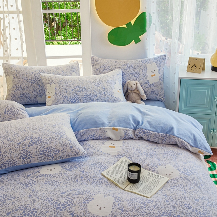 91家纺网 家纺一手货源 找家纺 菡宝 【第一批】2025雕花绒牛奶绒四件套-邦尼兔-支持定做定制尺寸 邦尼兔蓝