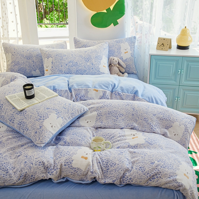 91家纺网 家纺一手货源 找家纺 菡宝 【第一批】2025雕花绒牛奶绒四件套-邦尼兔-支持定做定制尺寸 邦尼兔蓝