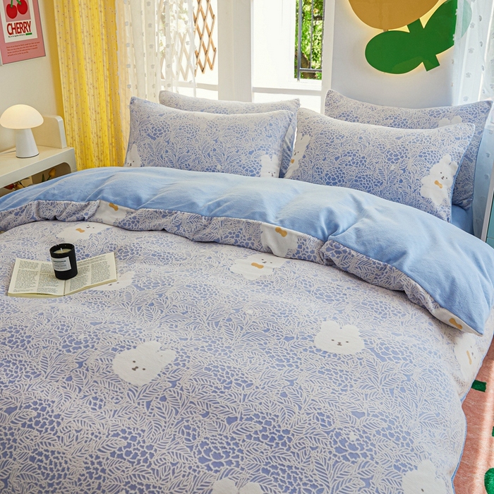 91家纺网 家纺一手货源 找家纺 菡宝 【第一批】2025雕花绒牛奶绒四件套-邦尼兔-支持定做定制尺寸 邦尼兔蓝