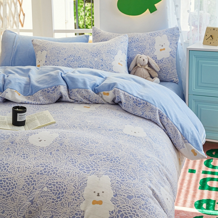 91家纺网 家纺一手货源 找家纺 菡宝 【第一批】2025雕花绒牛奶绒四件套-邦尼兔-支持定做定制尺寸 邦尼兔蓝