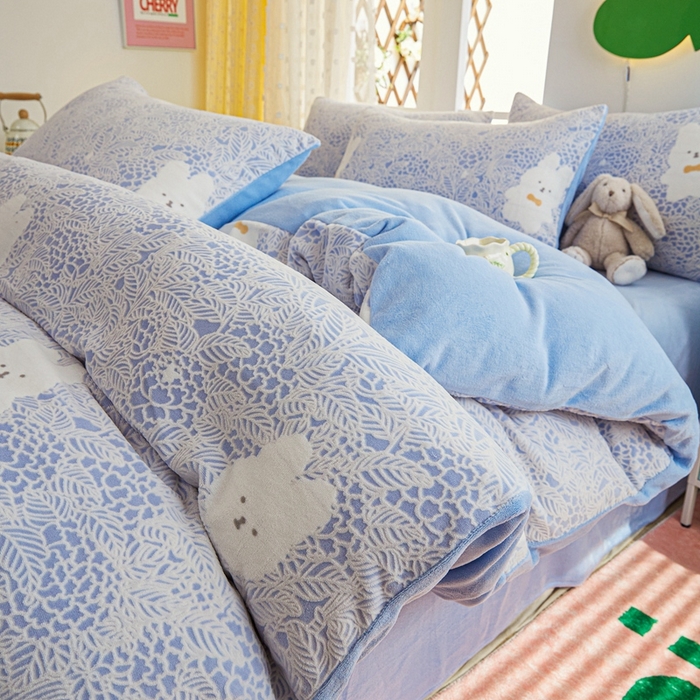 菡宝 【第一批】2025雕花绒牛奶绒四件套-邦尼兔-支持定做定制尺寸 邦尼兔蓝