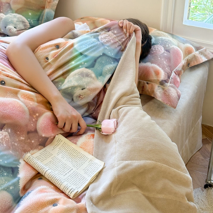 91家纺网 家纺一手货源 找家纺 7V 2025新款纯棉加绒四件套 彩虹软糖