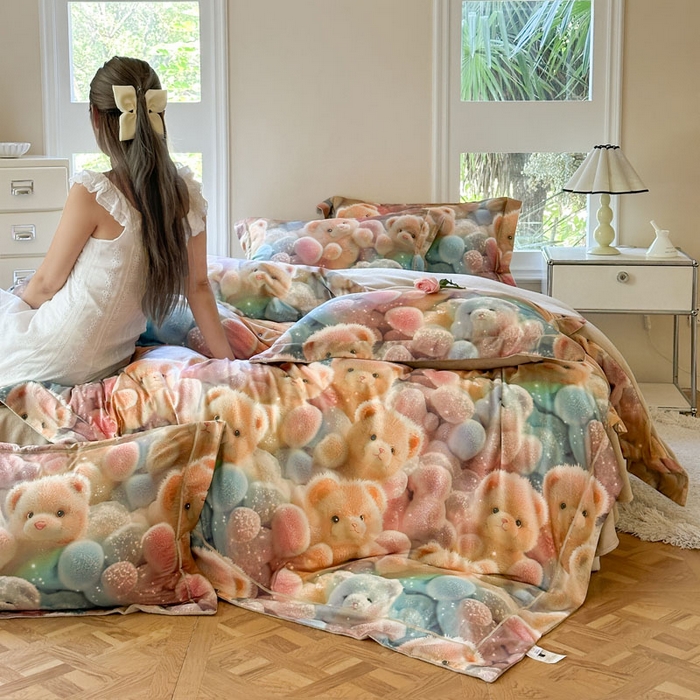 91家纺网 家纺一手货源 找家纺 7V 2025新款纯棉加绒四件套 彩虹软糖