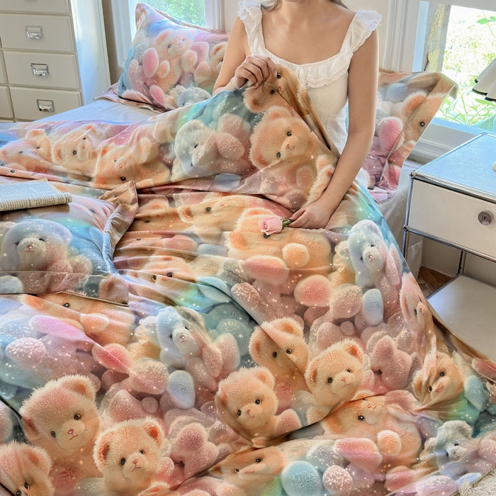 91家纺网 家纺一手货源 找家纺 7V 2025新款纯棉加绒四件套 彩虹软糖