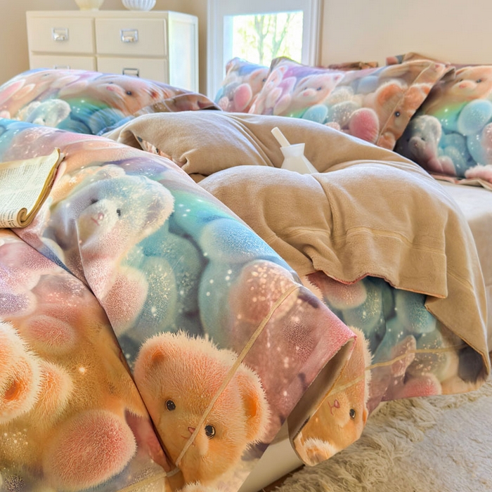 91家纺网 家纺一手货源 找家纺 7V 2025新款纯棉加绒四件套 彩虹软糖