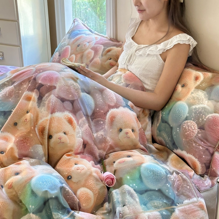 91家纺网 家纺一手货源 找家纺 7V 2025新款纯棉加绒四件套 彩虹软糖