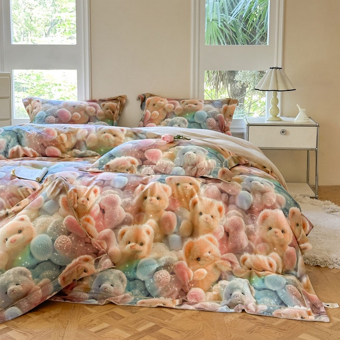 91家纺网 家纺一手货源 找家纺 7V 2025新款纯棉加绒四件套 彩虹软糖