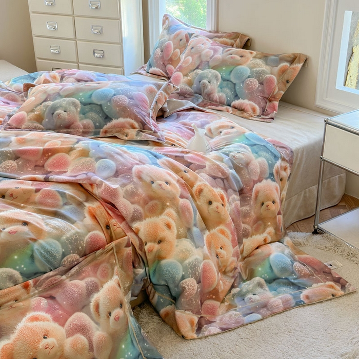 91家纺网 家纺一手货源 找家纺 7V 2025新款纯棉加绒四件套 彩虹软糖