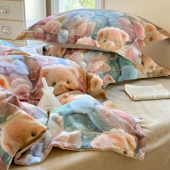 91家纺网 家纺一手货源 找家纺 7V 2025新款纯棉加绒四件套 彩虹软糖