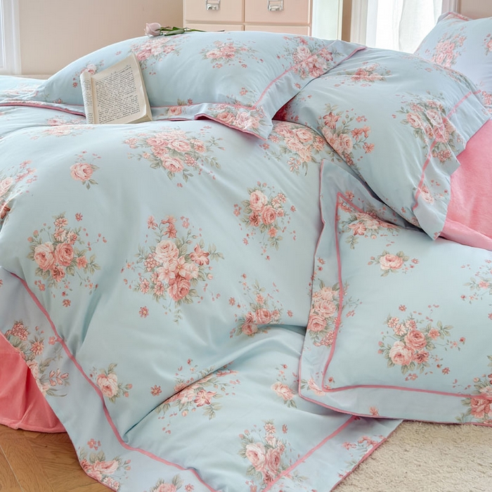 91家纺网 家纺一手货源 找家纺 7V 2025新款纯棉加绒四件套 花之茵