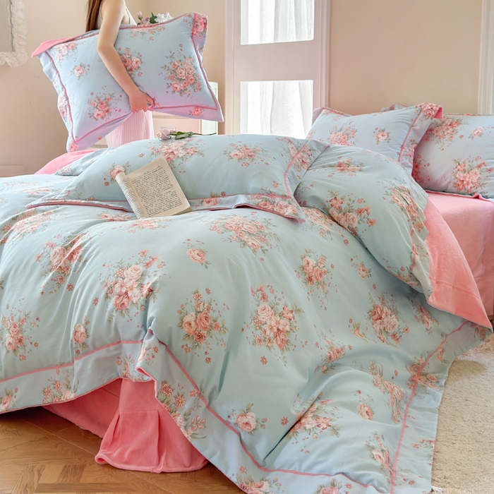 91家纺网 家纺一手货源 找家纺 7V 2025新款纯棉加绒四件套 花之茵