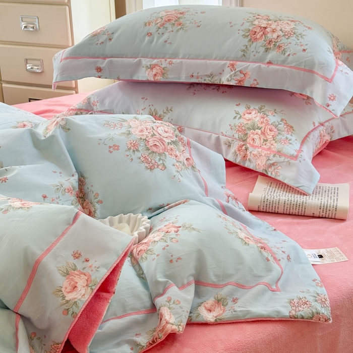 91家纺网 家纺一手货源 找家纺 7V 2025新款纯棉加绒四件套 花之茵