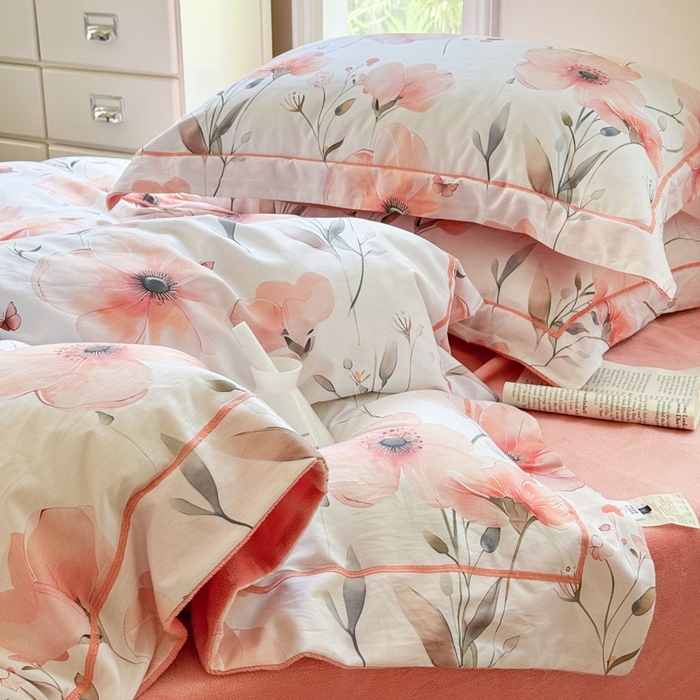 91家纺网 家纺一手货源 找家纺 7V 2025新款纯棉加绒四件套 华丽绽放