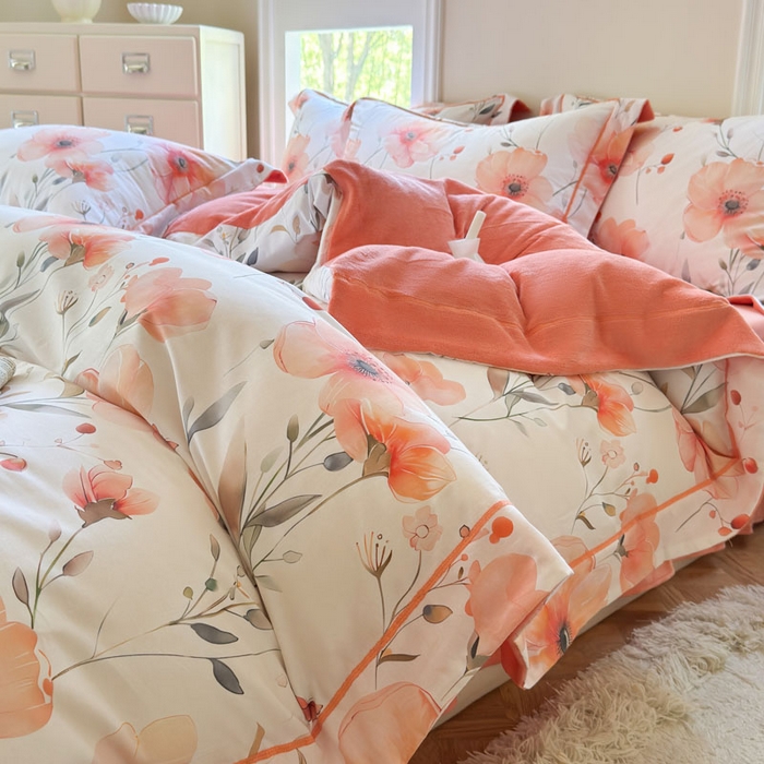 91家纺网 家纺一手货源 找家纺 7V 2025新款纯棉加绒四件套 华丽绽放