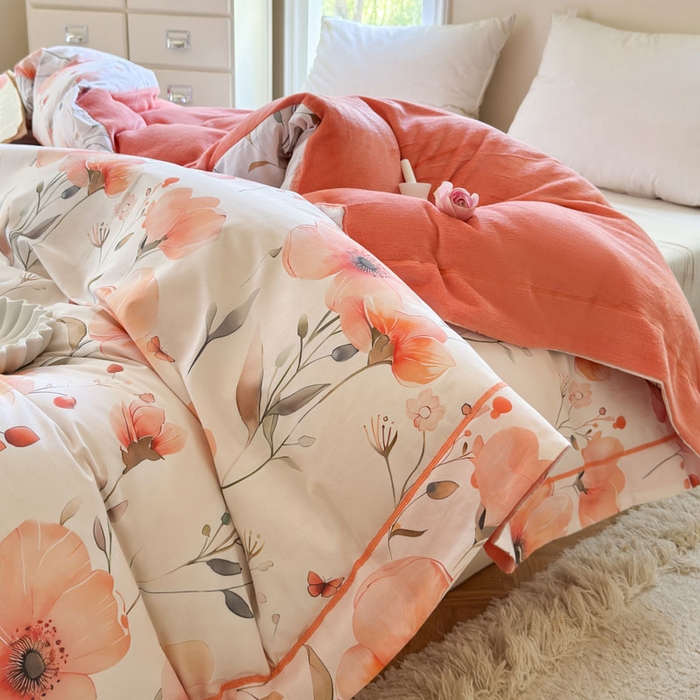 91家纺网 家纺一手货源 找家纺 7V 2025新款纯棉加绒四件套 华丽绽放