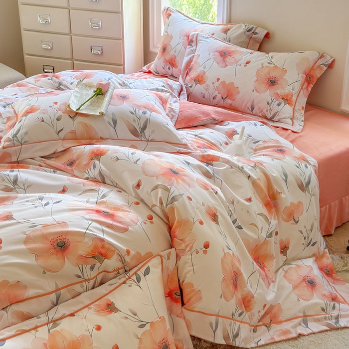 91家纺网 家纺一手货源 找家纺 7V 2025新款纯棉加绒四件套 华丽绽放