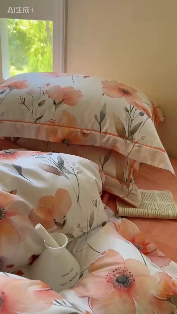 91家纺网 家纺一手货源 找家纺 7V 2025新款纯棉加绒四件套 华丽绽放