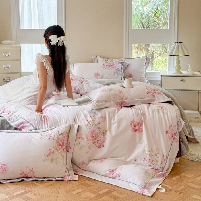 91家纺网 家纺一手货源 找家纺 7V 2025新款纯棉加绒四件套 兰馨