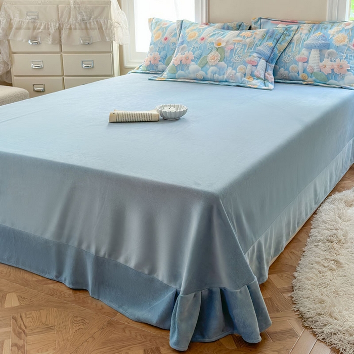 91家纺网 家纺一手货源 找家纺 7V 2025新款纯棉加绒四件套 马卡龙-蓝