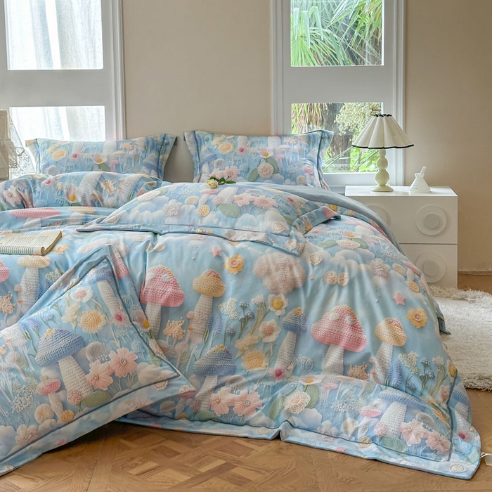 91家纺网 家纺一手货源 找家纺 7V 2025新款纯棉加绒四件套 马卡龙-蓝