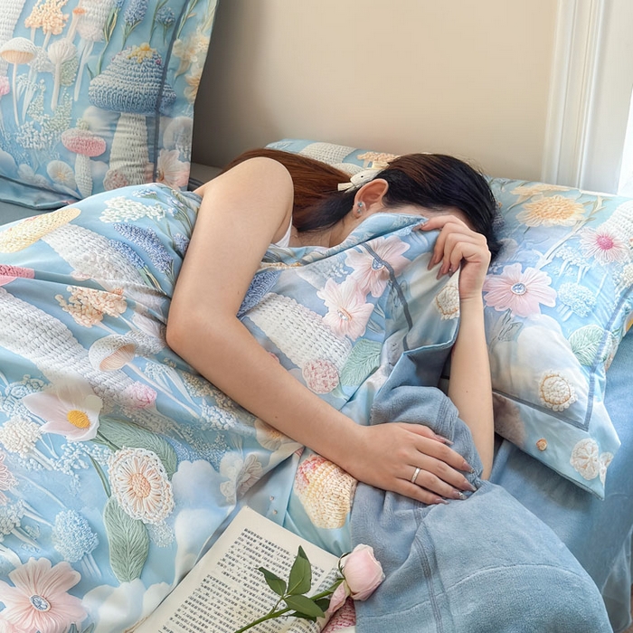 91家纺网 家纺一手货源 找家纺 7V 2025新款纯棉加绒四件套 马卡龙-蓝