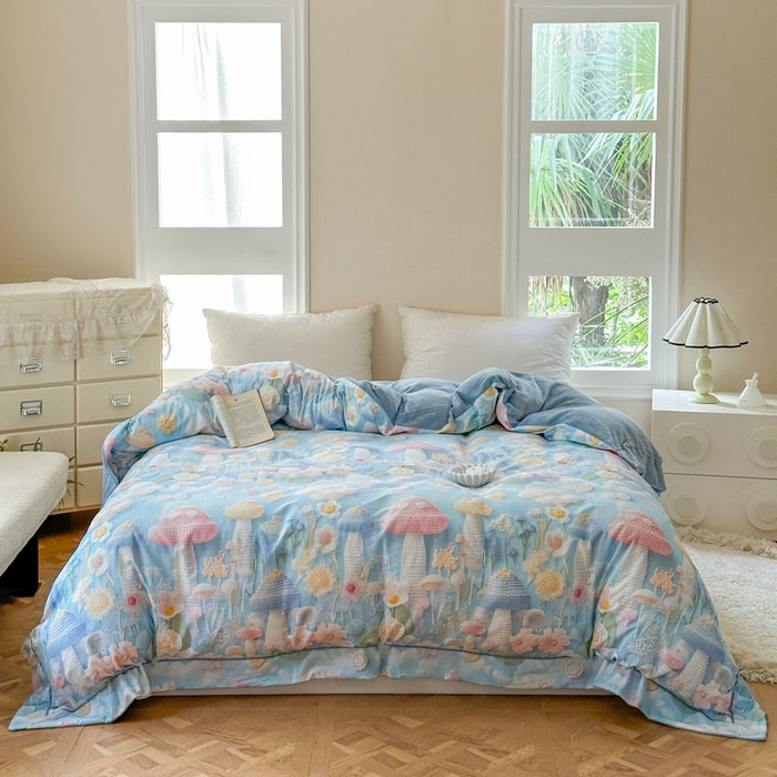 91家纺网 家纺一手货源 找家纺 7V 2025新款纯棉加绒四件套 马卡龙-蓝