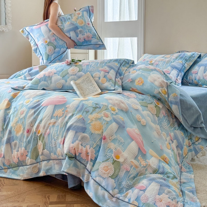 91家纺网 家纺一手货源 找家纺 7V 2025新款纯棉加绒四件套 马卡龙-蓝