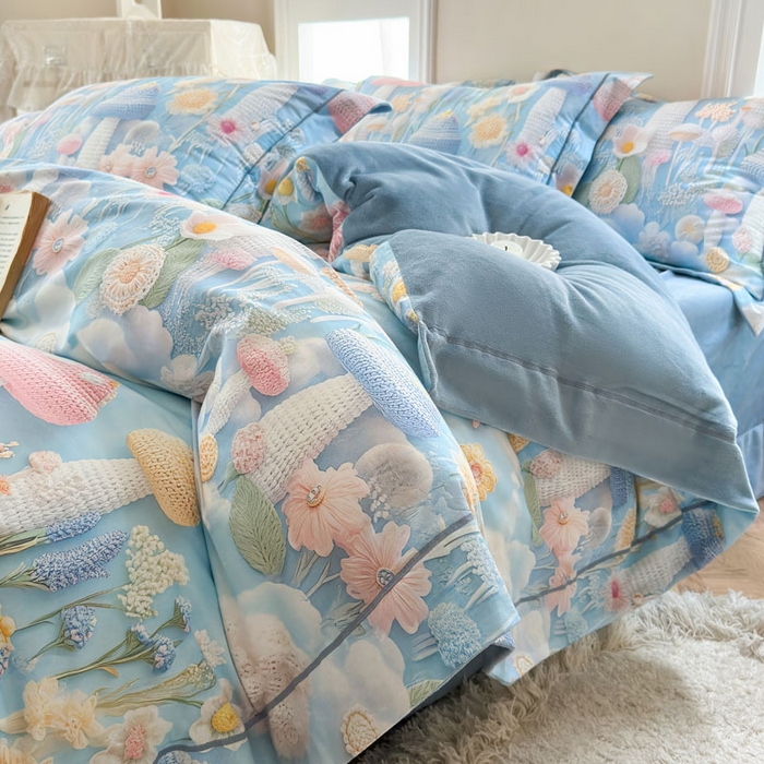 91家纺网 家纺一手货源 找家纺 7V 2025新款纯棉加绒四件套 马卡龙-蓝