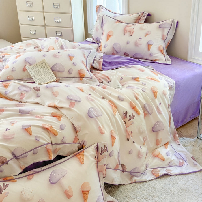 91家纺网 家纺一手货源 找家纺 7V 2025新款纯棉加绒四件套 甜筒小鹿