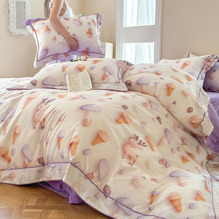 91家纺网 家纺一手货源 找家纺 7V 2025新款纯棉加绒四件套 甜筒小鹿