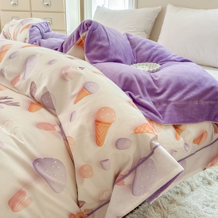 91家纺网 家纺一手货源 找家纺 7V 2025新款纯棉加绒四件套 甜筒小鹿